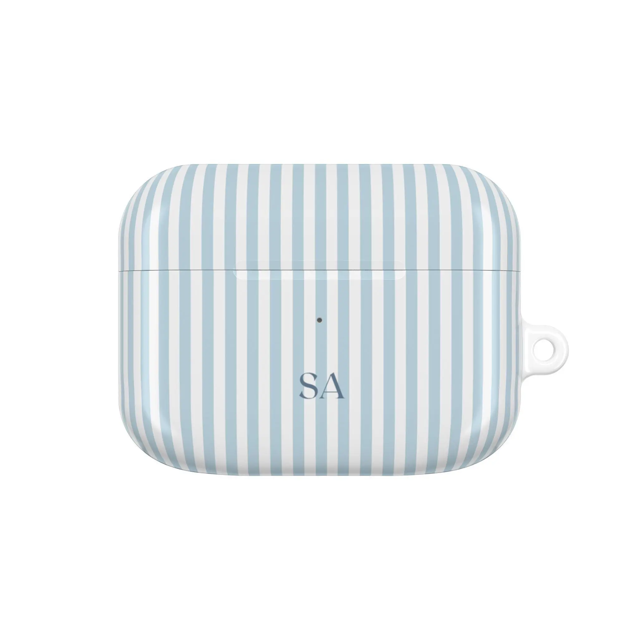 Personalized Blue AirPods Case Custom Monogram for AirPods 1 2 3 4, AirPods Pro 1 2 3, Blue Striped Coastal Aesthetic Earbuds Cover, Cute Summer Protective Case