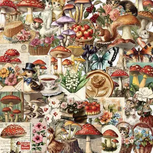 Vintage Mushroom Pattern Sticker, 50pcs/set Waterproof Self Adhesive Decor Paper, Decor Sticker for Gift Greeting Card Water Bottle Laptop Phone, Cellphone, Screen Protector