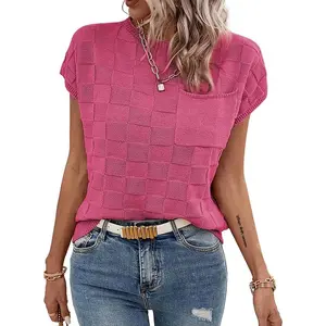 Womens Spring Tops for Women Casual Crewneck Short Sleeve Shirts Cap Sleeve Knit Sweater Vest Summer Tops