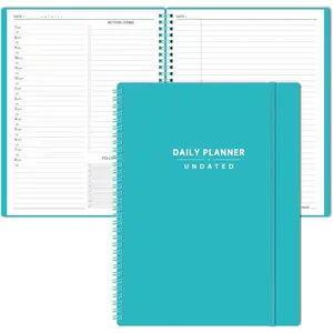 Daily Planner Undated - Spiral Appointment Planner, 208 Pages, 8.8" x 11", Daily Planners with Hourly Schedules, Appointment Book for Man/Women, Inner Pocket, Elastic Closure - Green