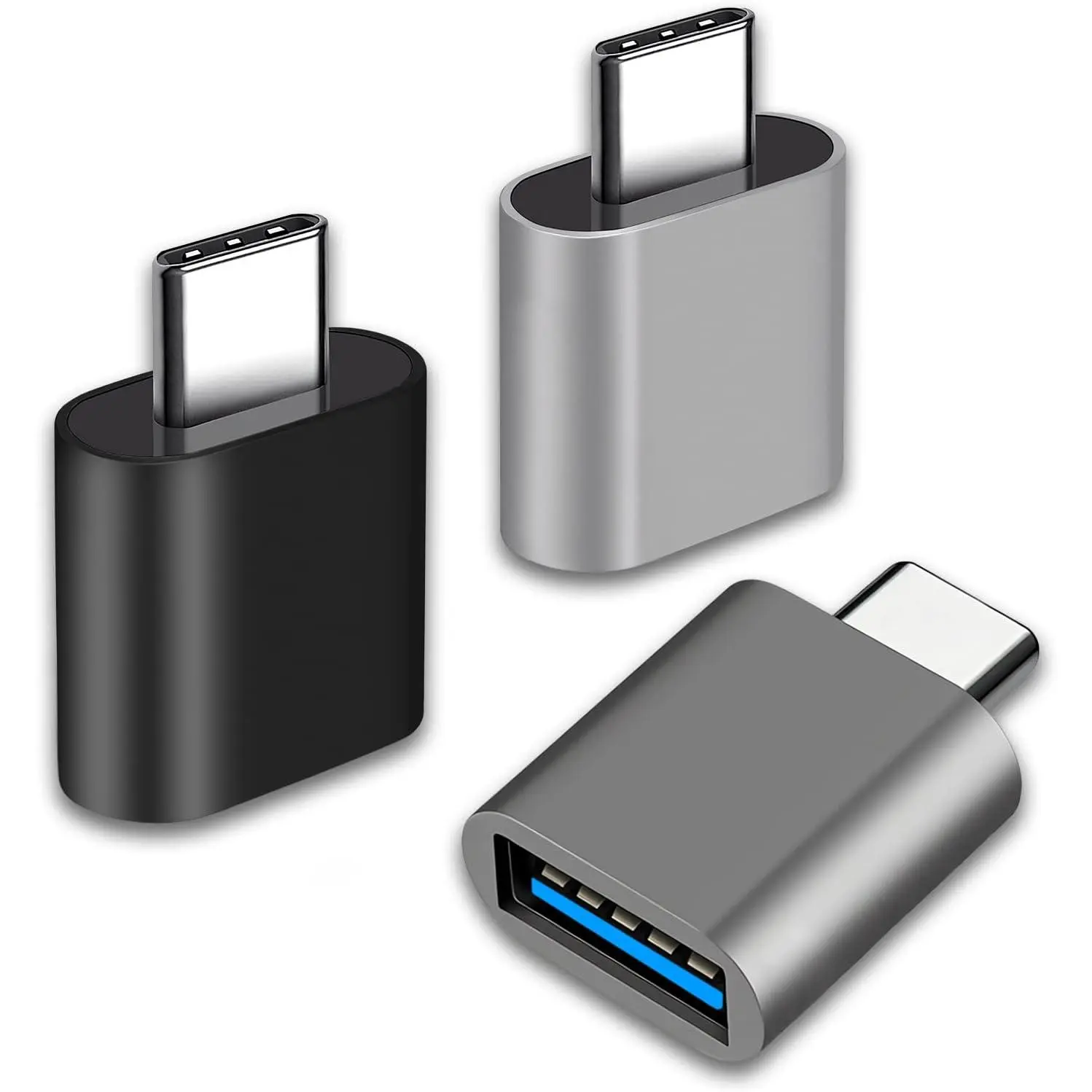USB C to USB Adapter, Type C Thunderbolt 4 OTG Converter, USB C Male to USB 3.0 Female Adapter (3-Pack) for  MacBook Pro,  Book, iPad,  Galaxy S20-S23 and  (Black/Grey/)