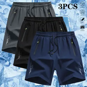 3-pack summer men’s sports casual shorts made from cool polyester fiber with lightning print; quick-drying, breathable shorts suitable for camping, hiking, cycling, running, and fitness. Menswear