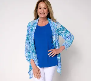 Susan Graver Regular Textured Woven Cardigan & Knit Tank Set