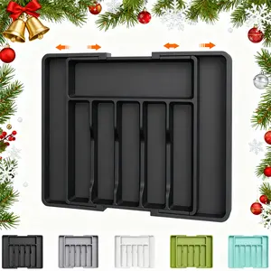 Lifewit 7/8 Compartments Expandable Silverware Drawer Organizer for Kitchen Drawers - Tableware, BPA-Free PP Material Boxes Utensil Adjustable Storage Black