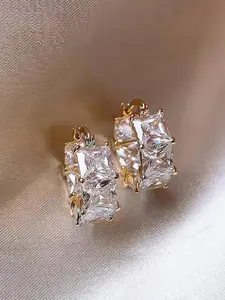 Elegant Square Zirconia Hoop Earrings Set for Women, Fashionable Daily Wear Jewelry Gift, Sugo Stylish Accessory