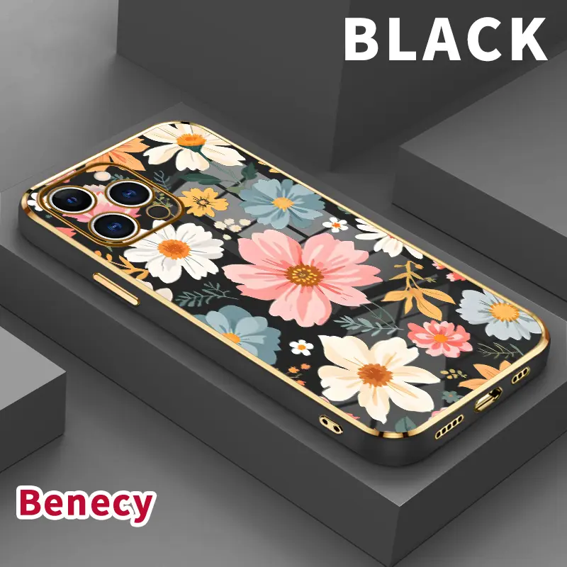 Soft TPU Case for iPhone 15 Pro Max 16 14 Plus 13 12 11 X XS Max XR Floral Symphony Pattern Luxury Electroplating TPU Anti-Fingerprint Mobile Phone Back Cover