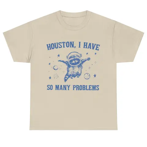 Raccoon In Space Retro 90s Graphic T-Shirt, Funny Galaxy Graphic T-shirt, Problems Gag Moon 90s Shirt, Vintage Animal Gag Unisex Tee