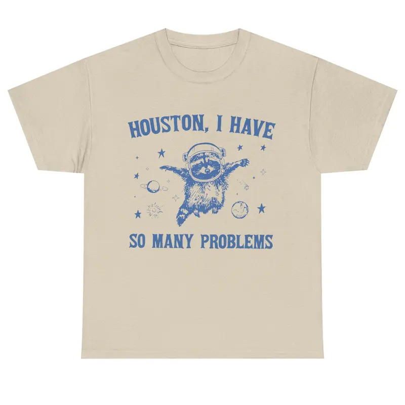 Raccoon In Space Retro 90s Graphic T-Shirt, Funny Galaxy Graphic T-shirt, Problems Gag Moon 90s Shirt, Vintage Animal Gag Unisex Tee