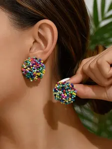 Fashion Handmade Colorful Beaded Stud Earrings, Unisex Casual Jewelry for Daily Wear and Parties, Perfect Birthday Gift