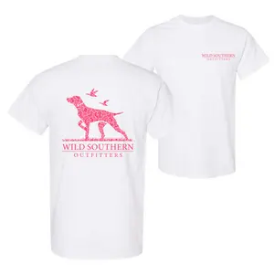 Pink Camo Hunting Dog Shirt, Wild Southern Graphic Tee, Simply Printed Graphic Shirt, Daily Casual Cotton Womenswear