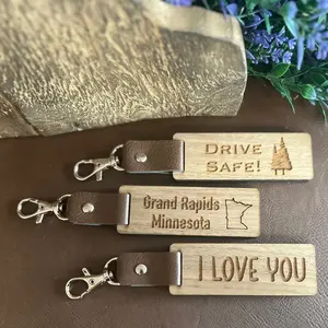 Rustic Keychain - leather - walnut wood - laser engraved keychain - gift for husband - new driver - drive safe - I love you