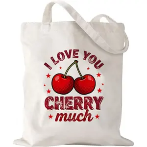 Cherry Bag for Valentine's Day Funny Canvas Tote Bag Gifts for Women Mom Aunt Friends Valentine Mother's Day Birthday Gifts Tote Bag I Love You Cherry Much Reusable Valentine Bags