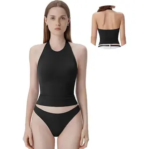 Women Halter Padded Tank Tops Double Lined Backless Summer Going Out Tops