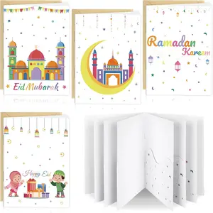 4 Sets Eid  Card Book, Eid Mubarak  Holder Cards with Envelopes, Islamic Holiday Ramadan Kareem  Card Booklet Organizer for Family,