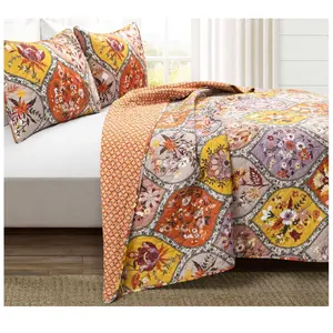 Lush Decor Flower Reversible Quilt Tangerine/Lilac Full/Queen Lush Decor Flower Reversible Quilt Tangerine/Lilac Full/Queen