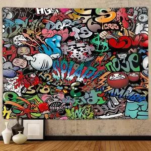 Tapestry  Hippie Graffiti Tapestry for Bedroom, Hip Hop Music Rap Art Colorful Small Tapestries Wall Hanging College Dorm Living Room Office Cool Trippy 80s 90s Mens Guys Teen Boys Decor