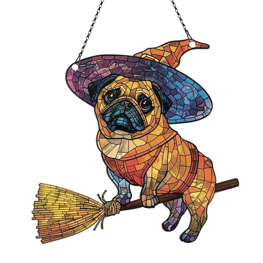 Azaad Apparel Pug Halloween Ornament Acrylic Window Hanging; Gift For Pug Lovers Gift, Halloween Home Wall Hanging Decor, Halloween Decorations