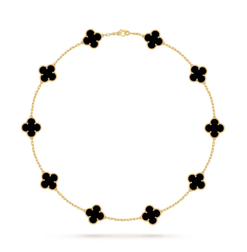 Pre-owned Van Cleef & Arpels Vintage Alhambra necklace, 10 motifs, 18K yellow gold, onyx. non full set