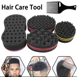 4PCS Hair Care Tool for Men and Women Big Holes Magic Sponge Brush for Wave Coils and Afro Hair Dual Purpose Reusable Portable