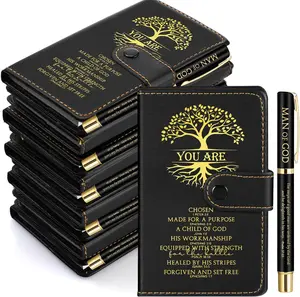 10 Set Christian Gifts Bulk Leather Prayer Journal Church Pastor Man of God Clergy Appreciation  Religious Notebook with  Verse Pen for Men Women  Study Groups (Black)