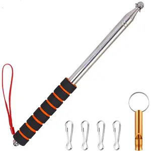 8.2ft Telescopic Flag Pole,Stainless Steel Handheld Portable Extendable Retractable Flagpole with Anti-Slip Grip,Clip,Whistle,Collapsible Telescoping Flag Pole Pointer for Tour Guide,Festival (Orange)