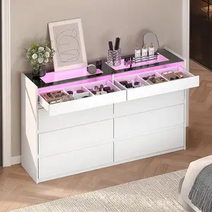 8 Drawers Closet Island With Tempered Glass, Walk In Closet Island & Bedroom Island, Dresser With Jewelry Storage On Top For Bedroom, Closet, Cloakroom