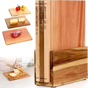 Book Cutting Board Set of 3 with Stand-The Cutting Board Library, Wood Book-Boards for Serving & Display, Labeled Meat & Fish, Bread & Cheese, Fruits&Vegetables-Decorative Cutting Boards.