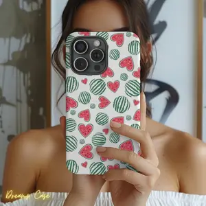 Watermelon Heart iPhone Case Cute Summer Fruit Phone Case Pink Green Kawaii Picnic Aesthetic Girly Cover Gift for Her Suitable for IPhone17 11 12 13 14 15 16 Pro Max Air Plus