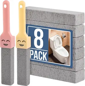 8 Pack Pumice Stone Scouring Sticks with 2 Universal Handles Grey Pumice Stone Cleaner for Cleaning Toilets Bathrooms Kitchens Spas and Pools Ergonomic Comfort Brush