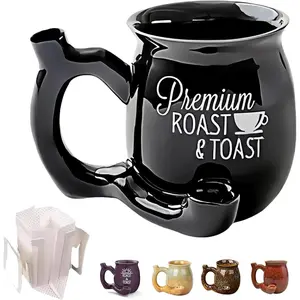 Wake and Bake Coffee Mug Novelty Glazed Ceramic Coffee Pot Shaped Cup with  Handle Dishwasher Microwave Safe Fathers Day Halloween Christmas Gifts for Coffee Lovers (with Filters) (black)