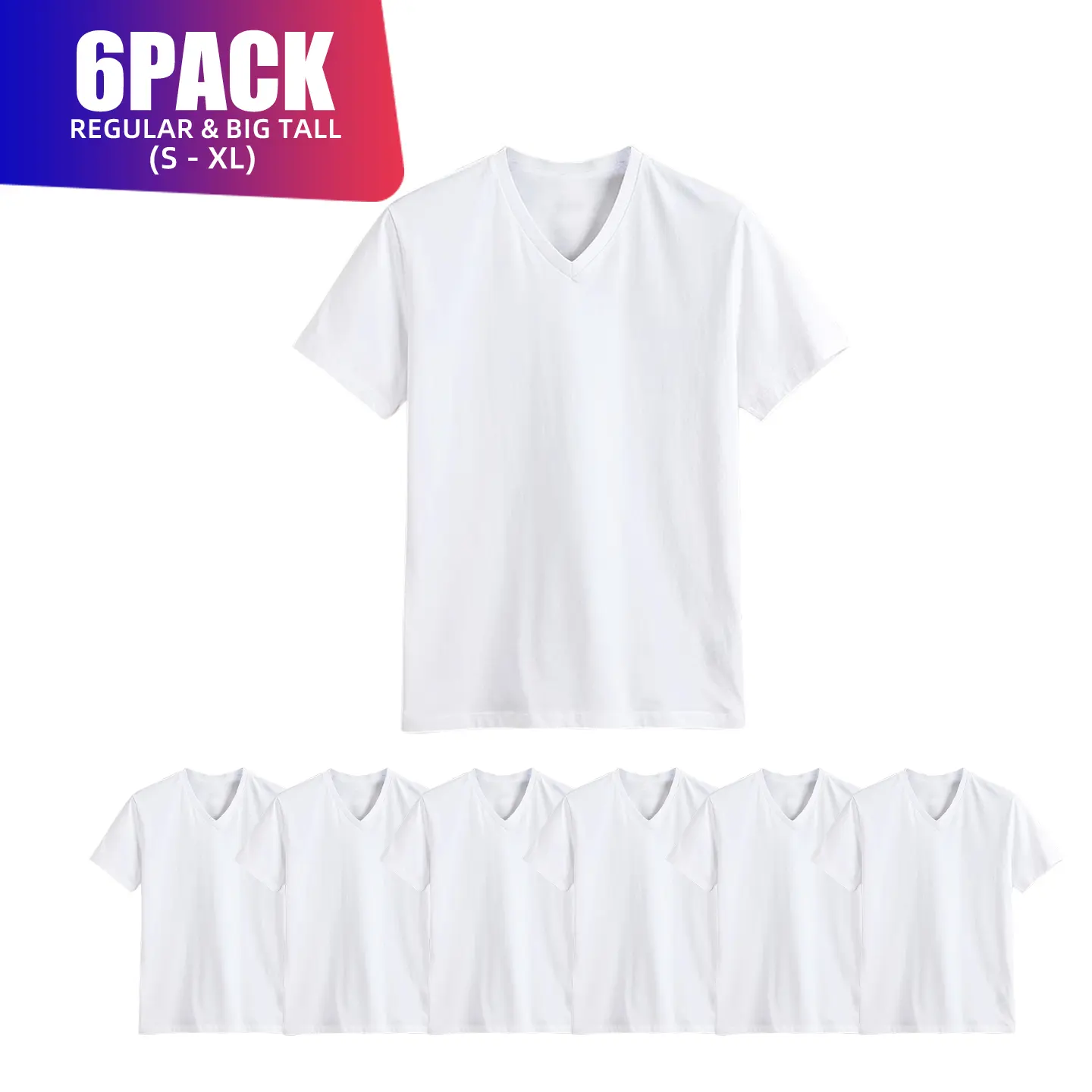 6 Pack Men's T-Shirts 100% Cotton V Neck Short Sleeve S-XL Basic Classic Fit Solid Regular Big & Tall Workout Plain Breathable Casual Tee Menswear Top