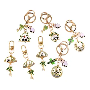 Delicate Heavy Craft Panda Bamboo Fan Pendant Ornament, Multifunctional Key Ring & Phone Bag Decorative Hanging Accessory for Birthday Holiday Present