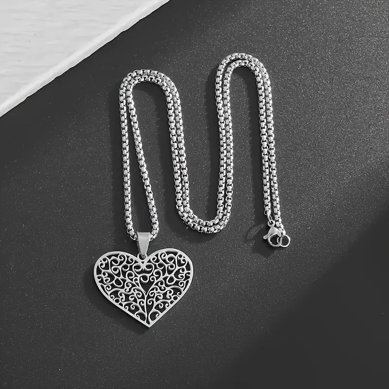 Stainless Steel Necklace Tree Of Life Heart Pendant Necklace For Men Women With 2mm Round Box Link Necklace Fashion Jewelry Gifts 18-24inches ﻿