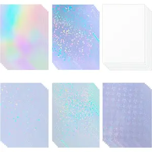 36 Sheets Holographic Sticker Paper Holographic Clear Vinyl Self Adhesive  Transparent Laminating Sheets Rainbow Overlay with A4 (11.7 x 8.3 Inch) 6 Styles Mixed