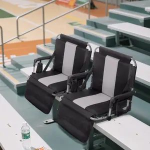 PHI VILLA Stadium Seat for Bleachers Portable Outdoor Floor Folding Stadium Chair with Armrest, Back Support, Cup Holder, Mesh Bag and Hide Hooks