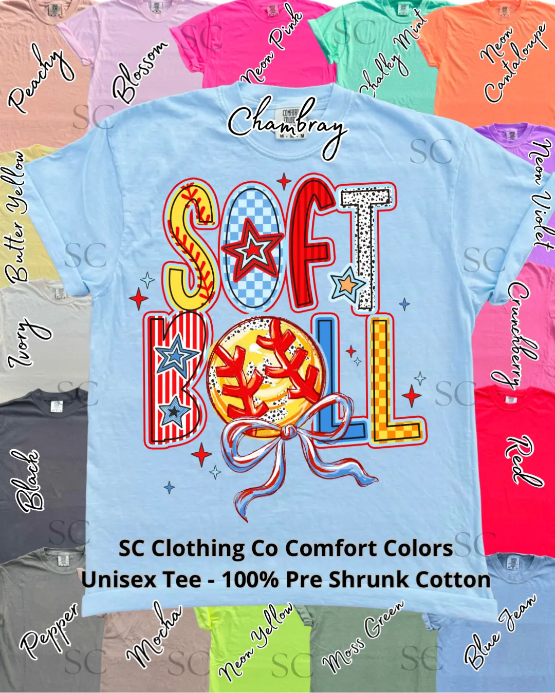 Colorful Brushstroke Softball Comfort Colors Tee