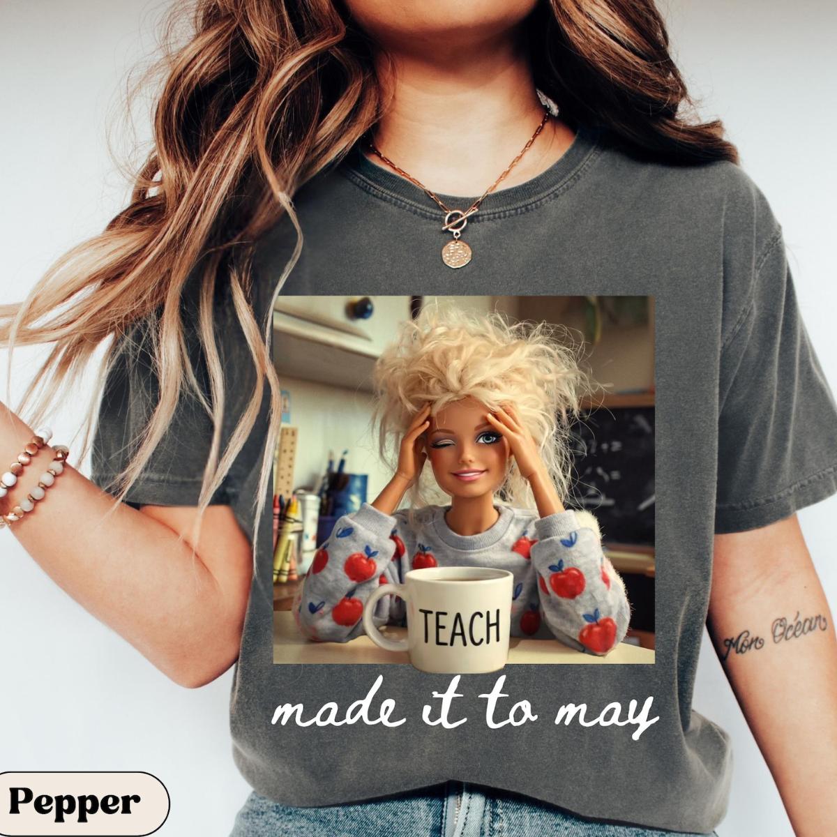 Last Day of School Teacher Doll Face Meme Shirt, Funny End of Year Summer Break T-Shirt, Matching Comfort Colors Made It To May Tee, Funny Gift For Teacher