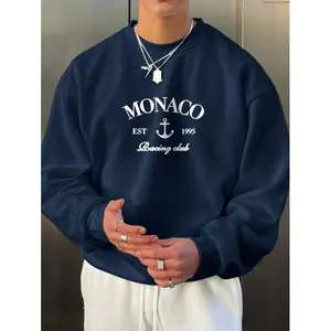 Men's Casual Cartoon Slogan Print Crew Neck Sweatshirt Long Sleeve Fabric