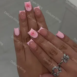 Delicatething Y2K Style Duckbill Nails, French Tip Nails, Acrylic Fake Nails, Handmade French Design, 4 Sizes XS S M L, Perfect Gift for Women, Home Parties, Dates