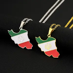 Geometric Stainless Steel Fashion Ethnic Style Iran Map Flag Pendant Necklace world necklace
