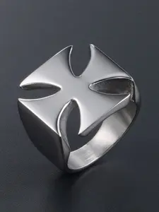 Stainless Steel Cross Flower Ring, Fashionable Simple Smooth Surface, Trendy Men's Hand Accessory, Unisex Jewelry, Elegant Fashion Rings