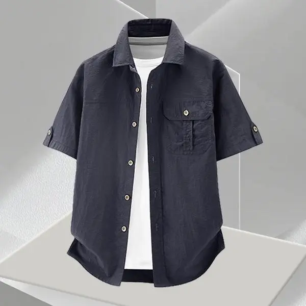 Men’s casual utility work shirt made from wear-resistant fabric, featuring a practical chest pocket and a comfortable fit—suitable for work, travel, and everyday wear.
