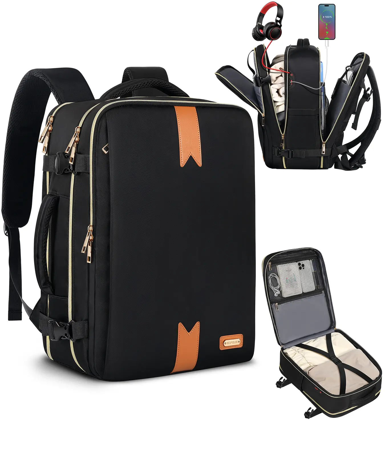 Expandable 40L Travel Backpack for Men & Women, Water-Resistant Polyester Everyday Carry Bag with USB Port, Anti-Theft Pocket & Laptop Protection, Male, Multi-Compartment