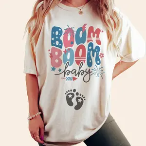 Boom Boom baby Reveal Shirt 4th of July Pregnancy Announcement Shirt Patriotic Maternity Tee Fourth July Gender Reveal Top