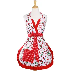 "Butter Me Up" Cherry Christmas Apron - Mrs. Claus' Cherry Pie Holiday Retro Apron