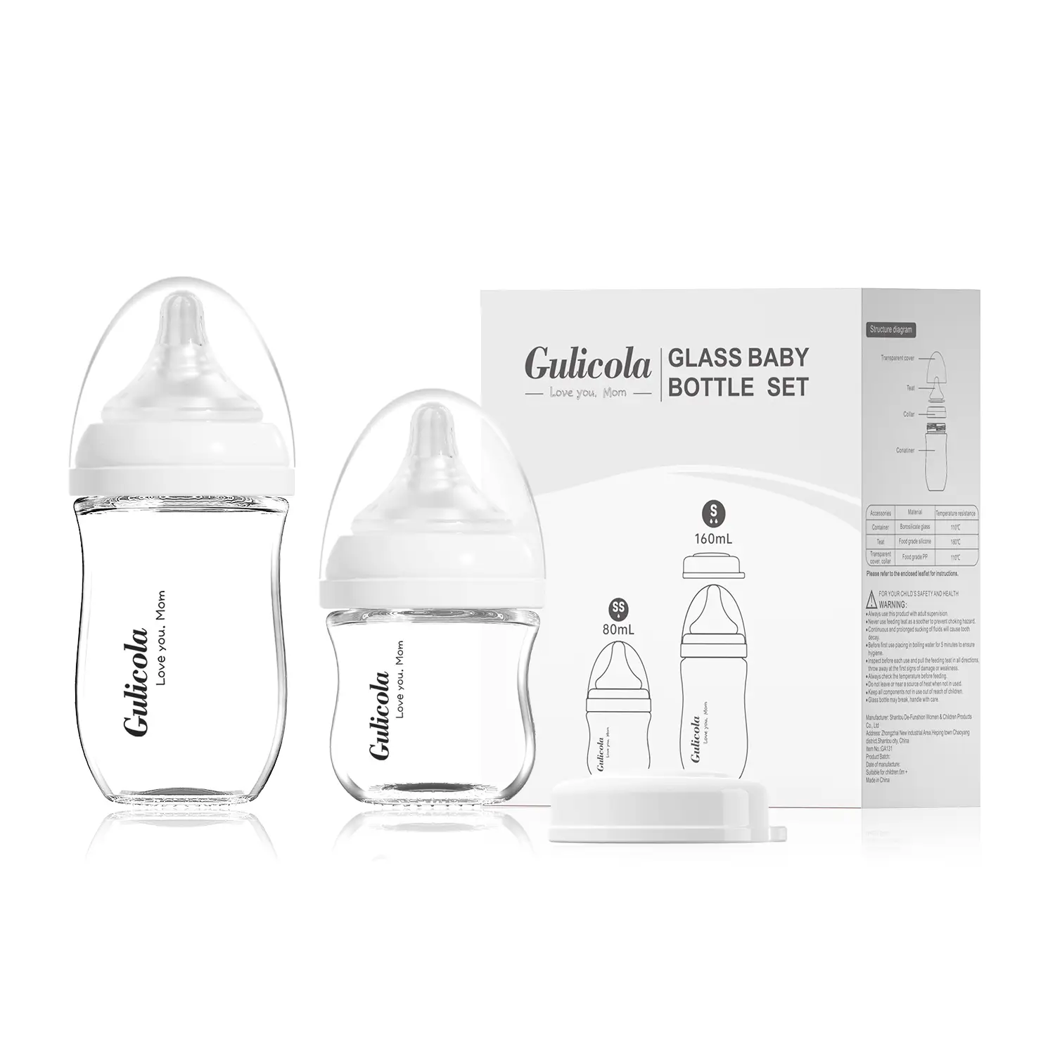 Gulicola Glass Anti-colic Baby Bottles, 0 M+, With Extra Slow Flow & Slow Flow Nipple for Newborn, Wide neck Baby Bottle, Easy to Clean, BPA Free