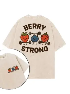 Washed T-shirt, Retro Vintage Limited Berry Strong Graphic T-shirt, Cute Strawberry Blueberry Raspberry Gym Pun Tee for Men and Women, Oversized Streetwear Unisex Workout Shirt,  Gift for Gym Lovers