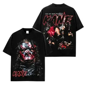 Vintage Kane Big Red Machine Wrestling Graphic Tee Retro Attitude Era Oversized Cotton Unisex Street Top Casual Daily Sports Outfit Matching With Cap Chain Belt For Adult WWE Fans Collectors
