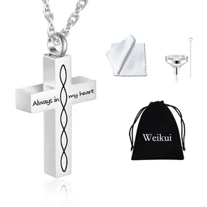 Memorial urn for loved ones and pets, stainless steel pendant cross jewelry necklace, pet memorial