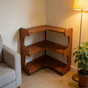 1 space-saving corner desktop shelf - dedicated to home offices, bedrooms, living rooms, with a curved design, Decor - sturdy natural wooden structure, easy-to-clean surface - suitable for plants, books (DM021)